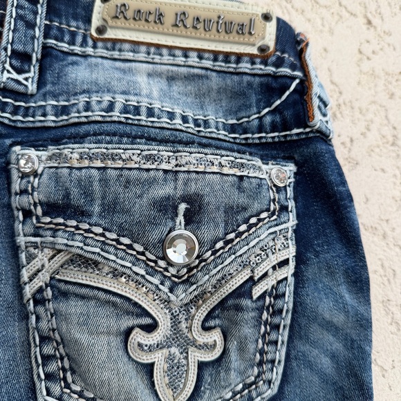 Rock Revival Jeans Women Size 27 Sequins Distressed Rhinestone Thick Stitch blue - Picture 3 of 10
